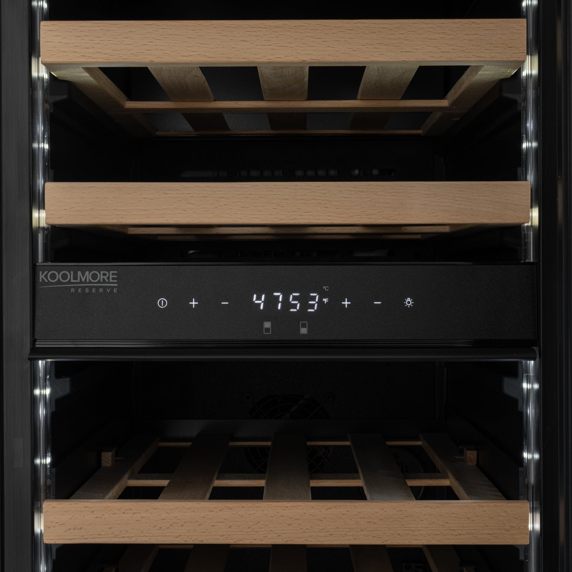 KoolMore Reserve 15 in. Under-Counter Panel Ready Dual Zone Built-in Wine Cooler with 23 Bottle Capacity and Wooden Shelves in Black