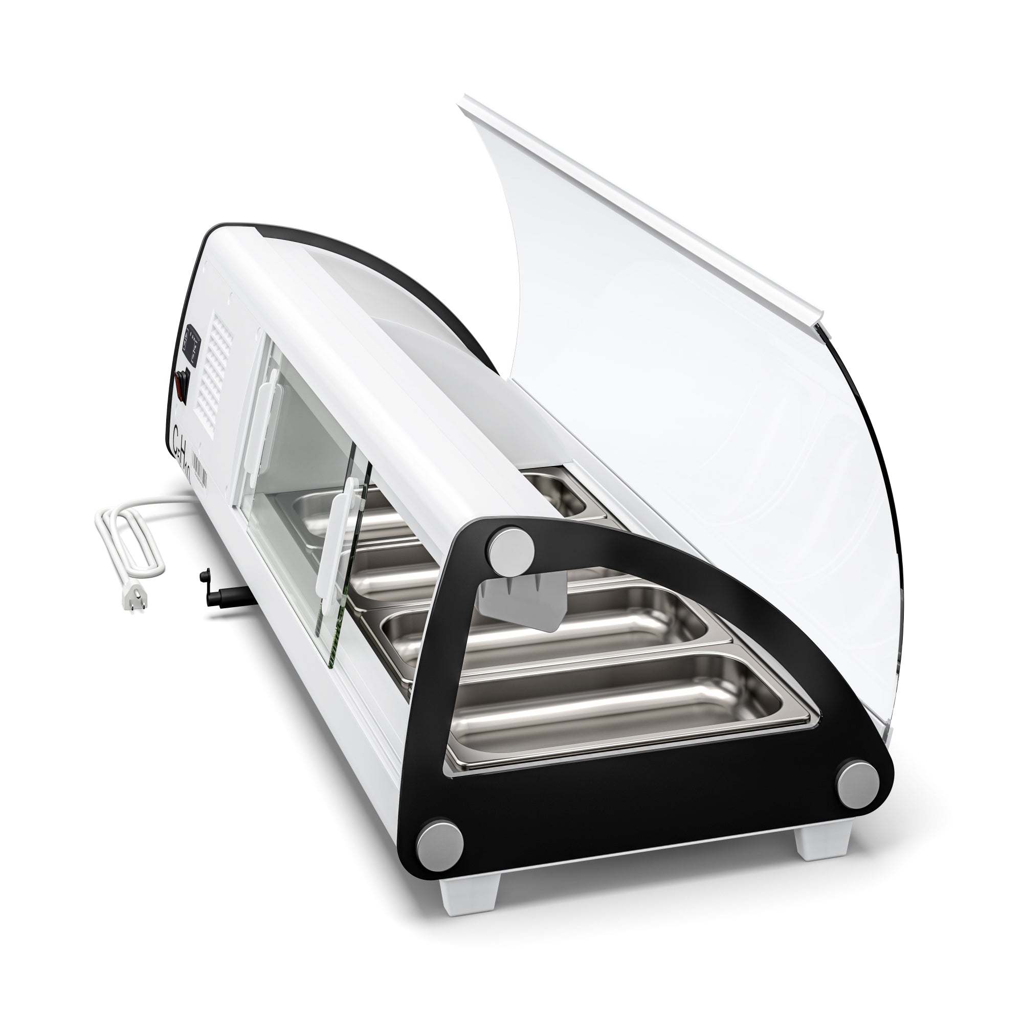 46 in. Glass Sushi Countertop Display Refrigerator with 4 Stainless Steel Trays in White