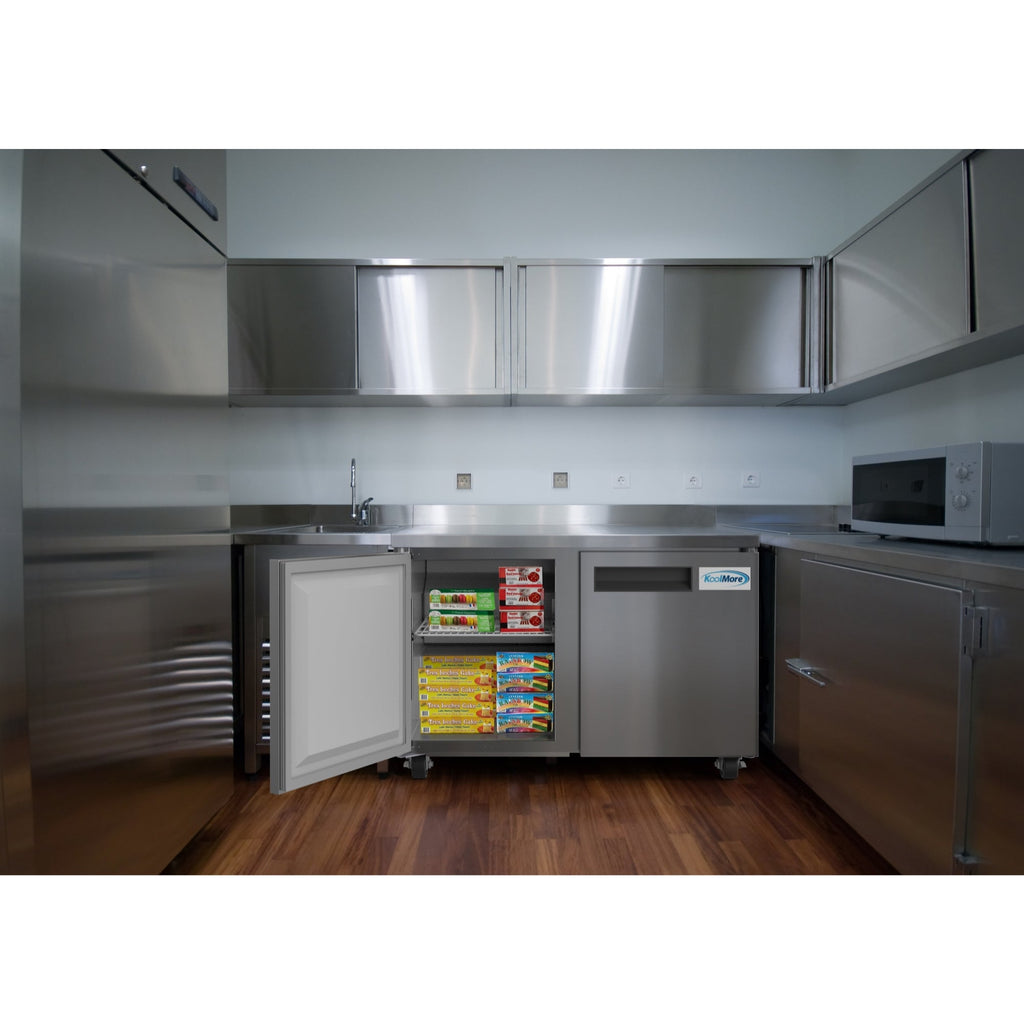 48 in. Stainless Steel Two-Door Worktop Commercial Freezer with 3.5 in. Backsplash, 12 cu. ft.