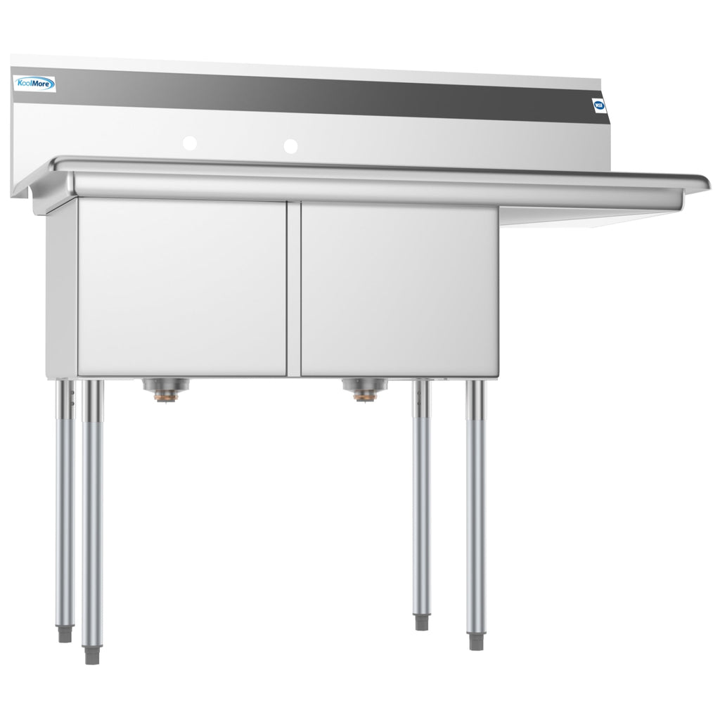 48 in. Two Compartment Stainless Steel Commercial Sink with Drainboard, Bowl Size 15"x 15"x 12"