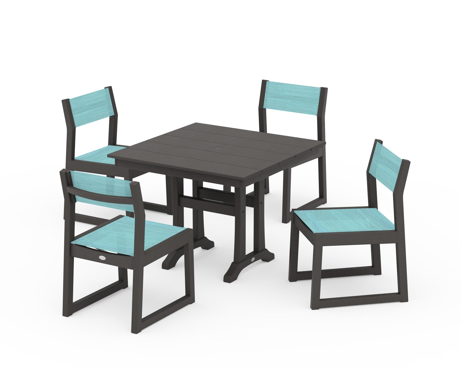 EDGE Sling 5-Piece Farmhouse Trestle Side Chair Dining Set