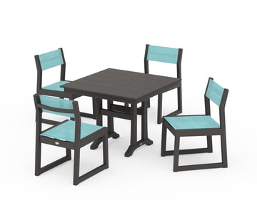EDGE Sling 5-Piece Farmhouse Trestle Side Chair Dining Set
