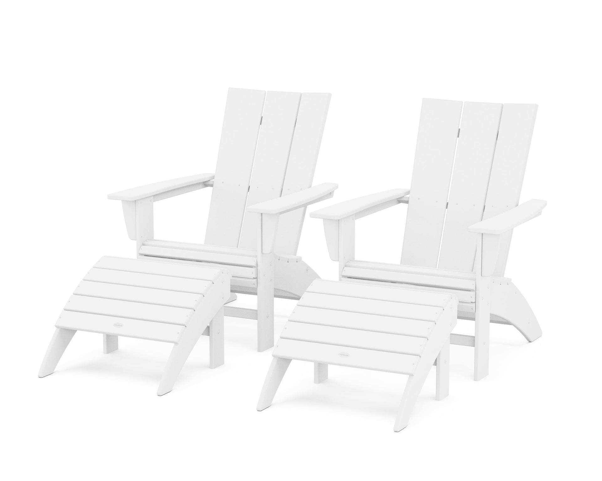 Modern Curveback Adirondack Chair 4-Piece Set with Ottomans