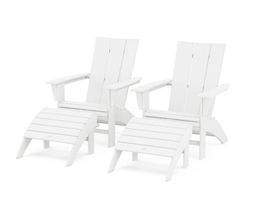 Modern Curveback Adirondack Chair 4-Piece Set with Ottomans