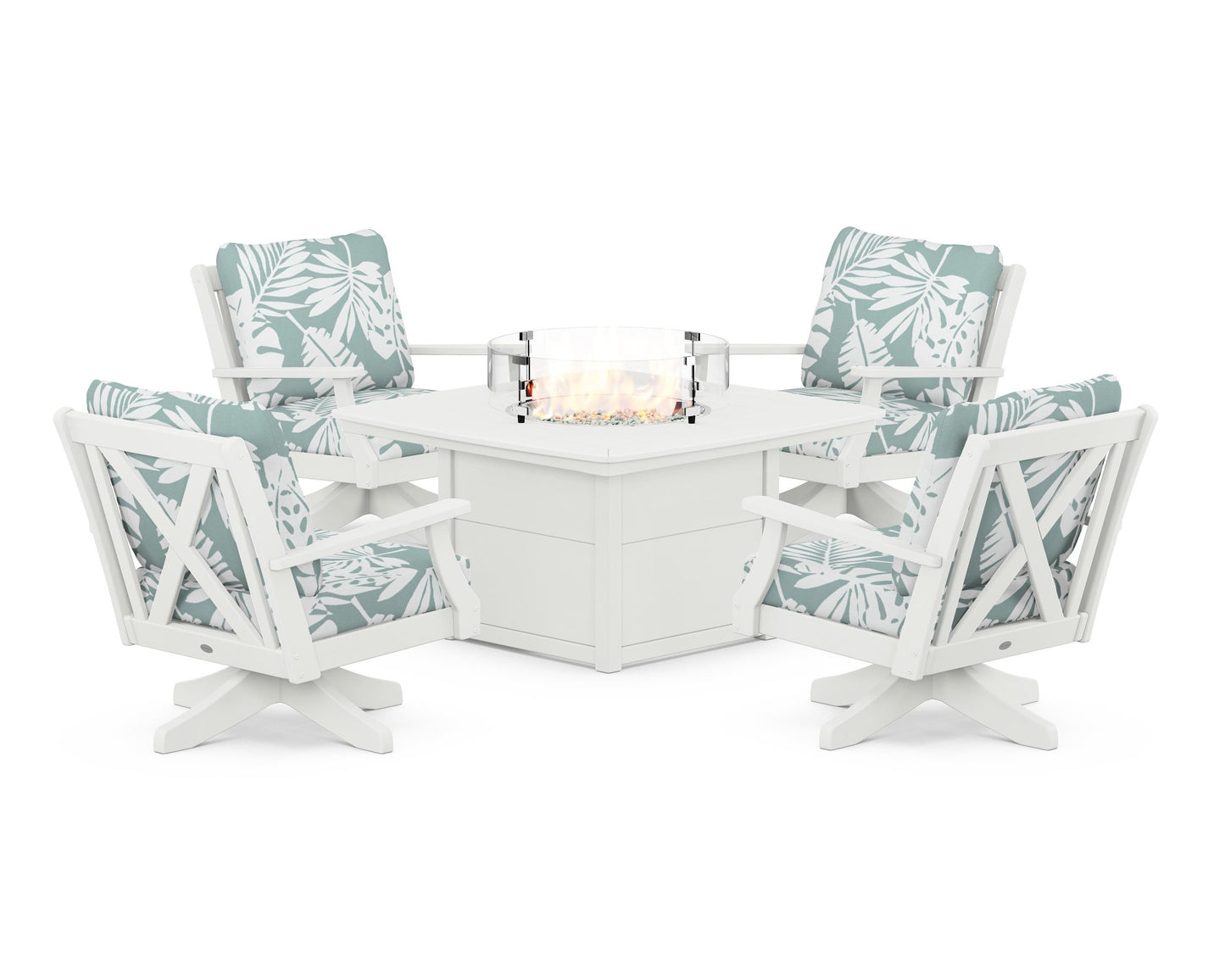 Braxton 5-Piece Deep Seating Swivel Conversation Set with Fire Pit Table