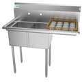 43 in. Two Compartment Stainless Steel Commercial Sink with Drainboard, Bowl Size 12"x 16"x 10"