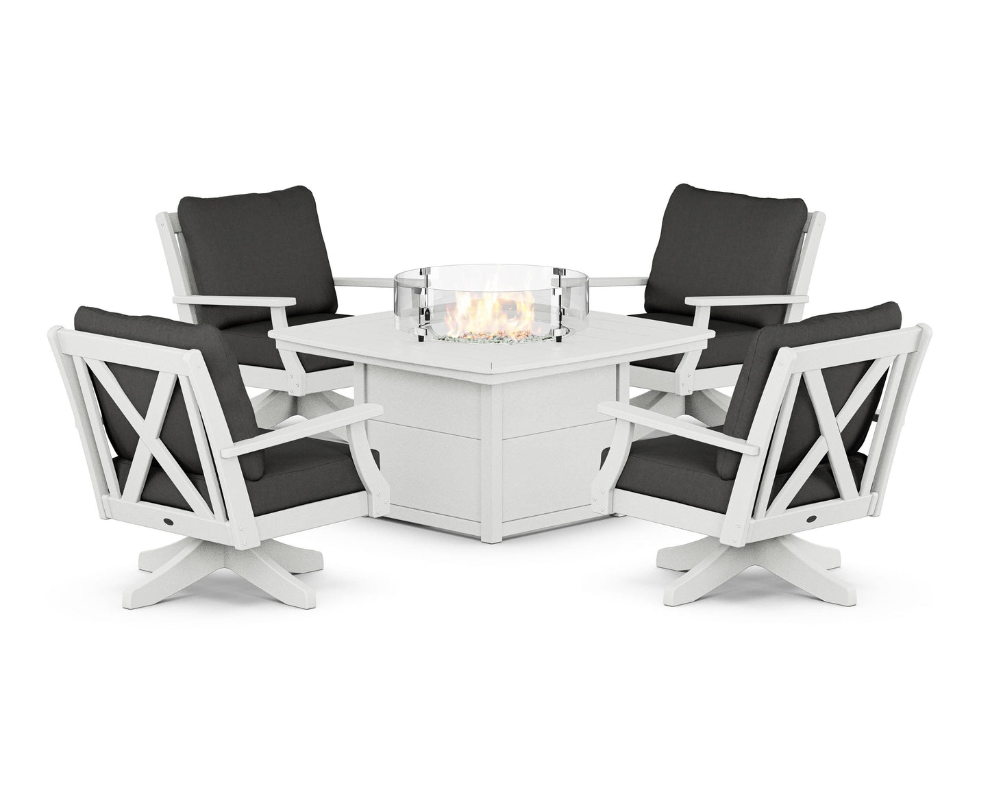 Braxton 5-Piece Deep Seating Swivel Conversation Set with Fire Pit Table