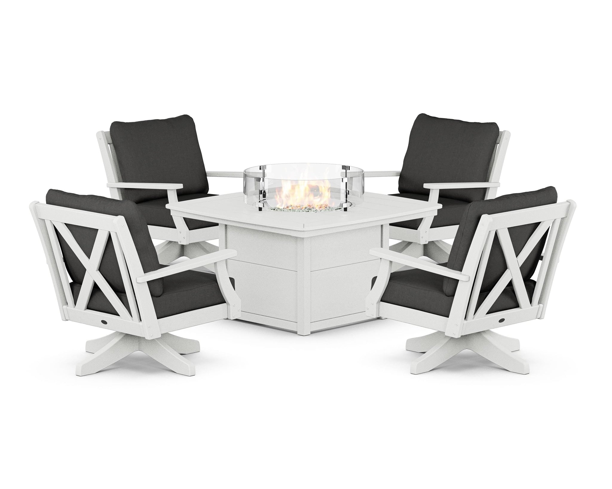 Braxton 5-Piece Deep Seating Swivel Conversation Set with Fire Pit Table