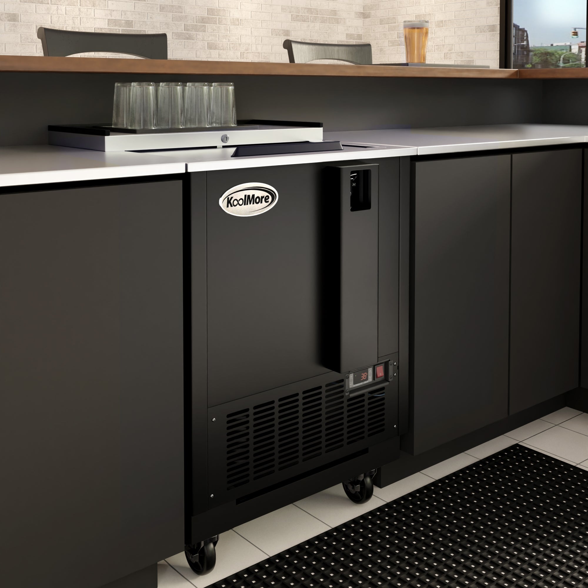 25 in. Commercial Bottle Cooler in Black with Built-In Opener, ETL Listed, 5 cu. ft.