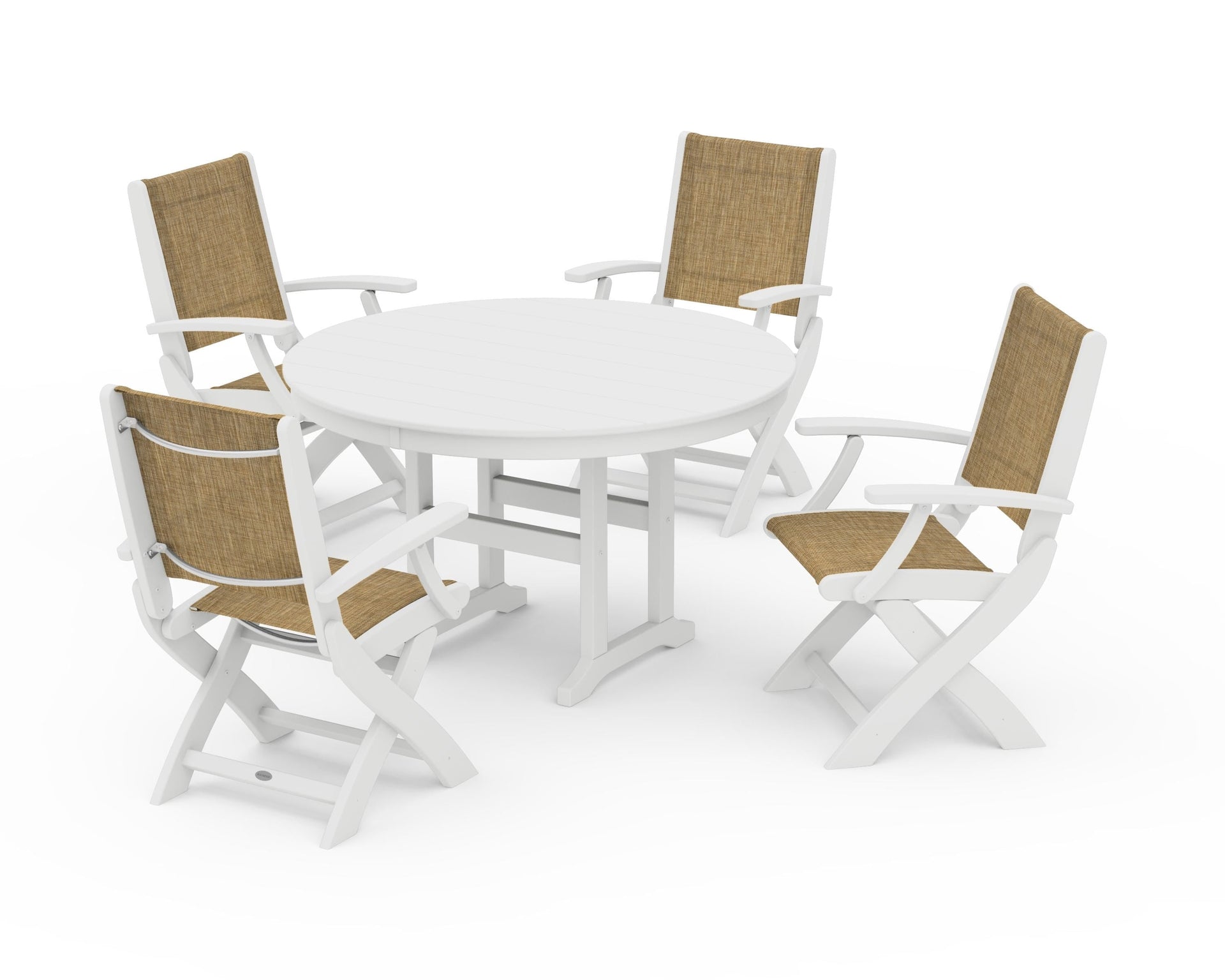 Coastal Folding Chair 5-Piece Round Dining Set