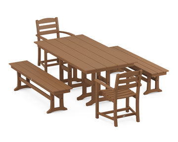 La Casa Café 5-Piece Farmhouse Dining Set with Benches