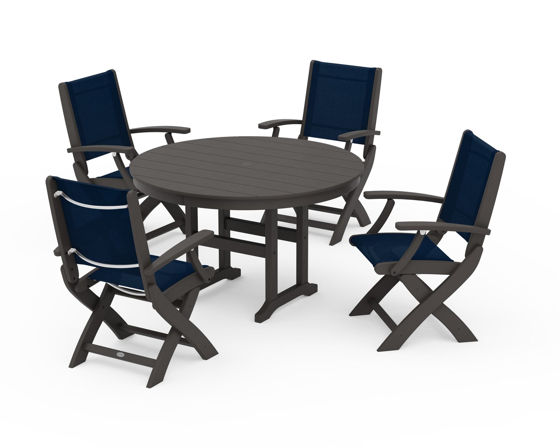 Coastal Folding Chair 5-Piece Round Dining Set