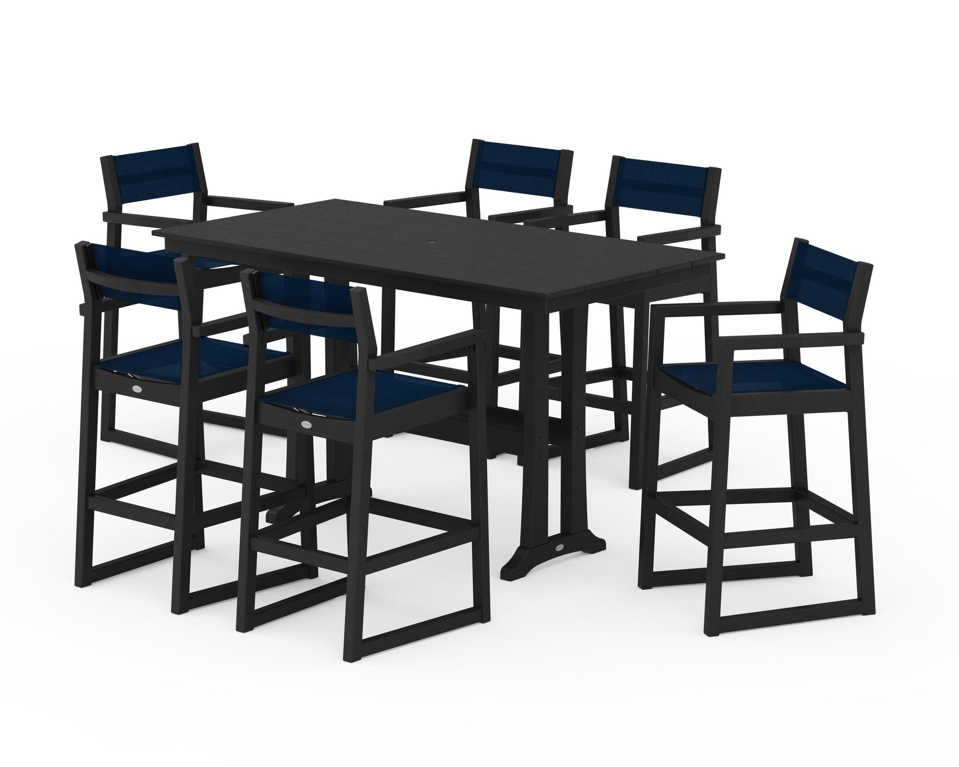 EDGE Sling Arm Chair 7-Piece Farmhouse Bar Set with Trestle Legs