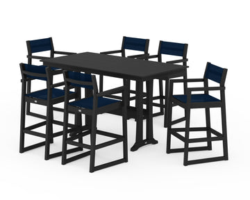 EDGE Sling Arm Chair 7-Piece Farmhouse Bar Set with Trestle Legs