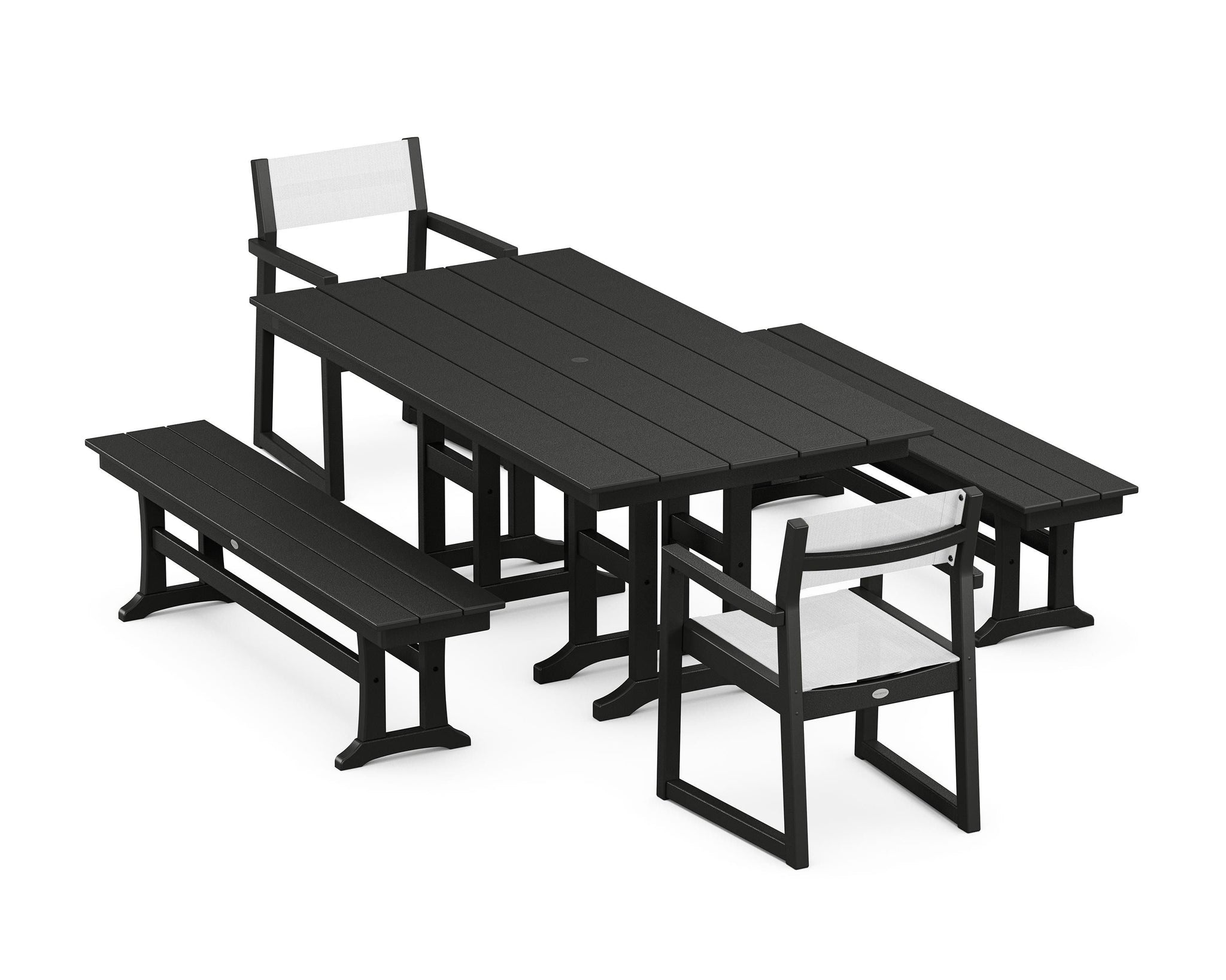 EDGE Sling Arm Chair 5-Piece Farmhouse Dining Set with Benches