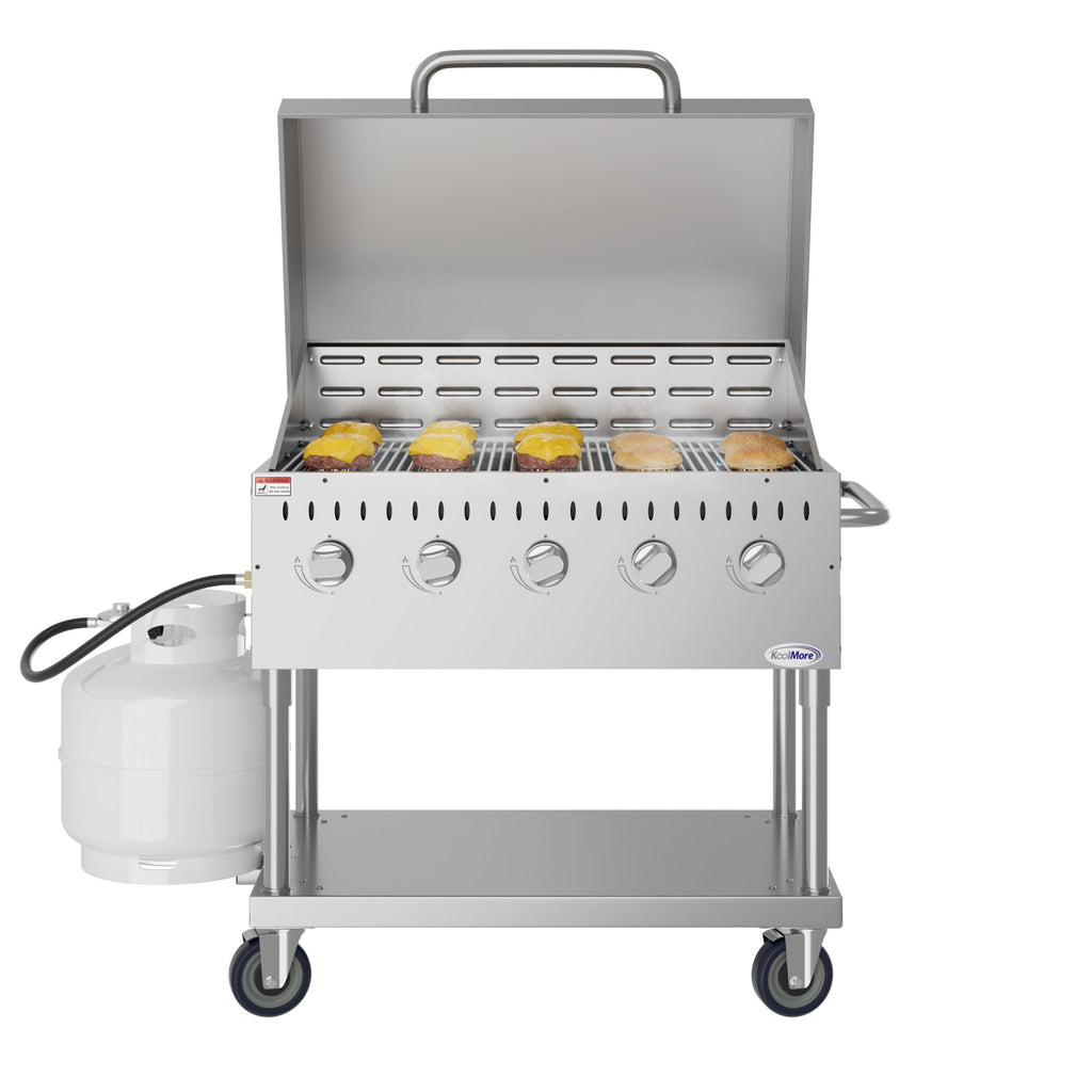 36 in. Commercial Outdoor Propane Gas Grill with Roll Dome Cover in Stainless Steel
