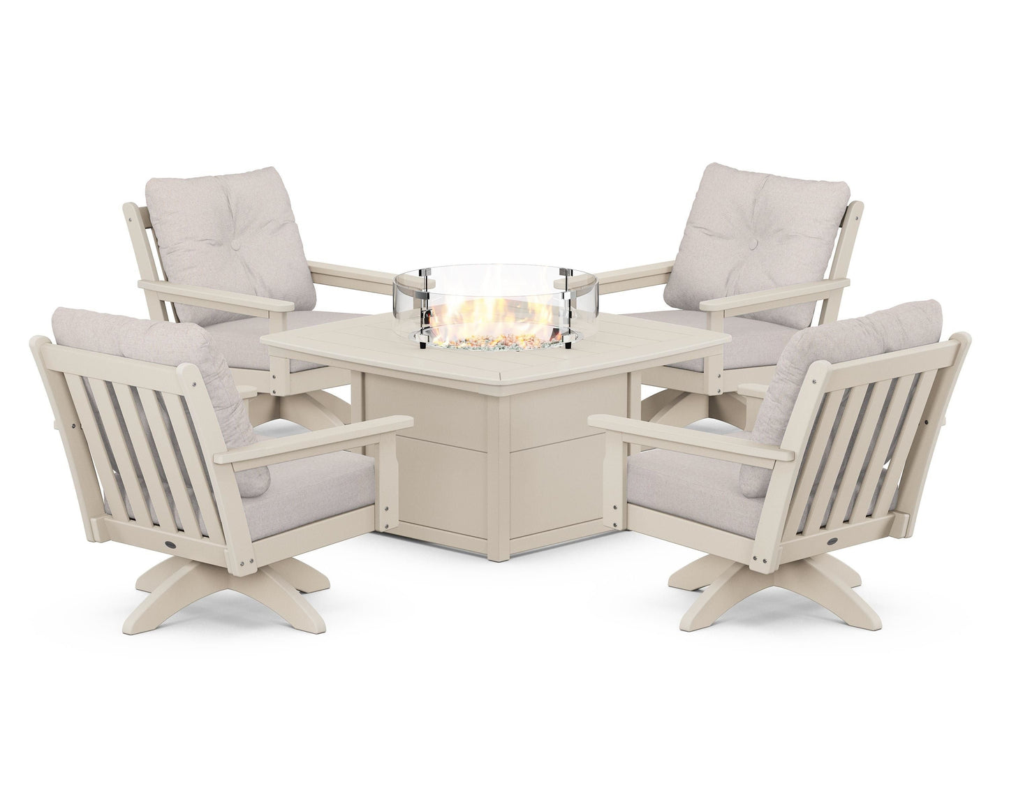 Vineyard 5-Piece Deep Seating Swivel Conversation Set with Fire Pit Table