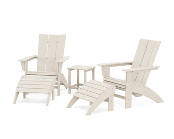 Modern Curveback Adirondack Chair 5-Piece Set with Ottomans and 18" Side Table
