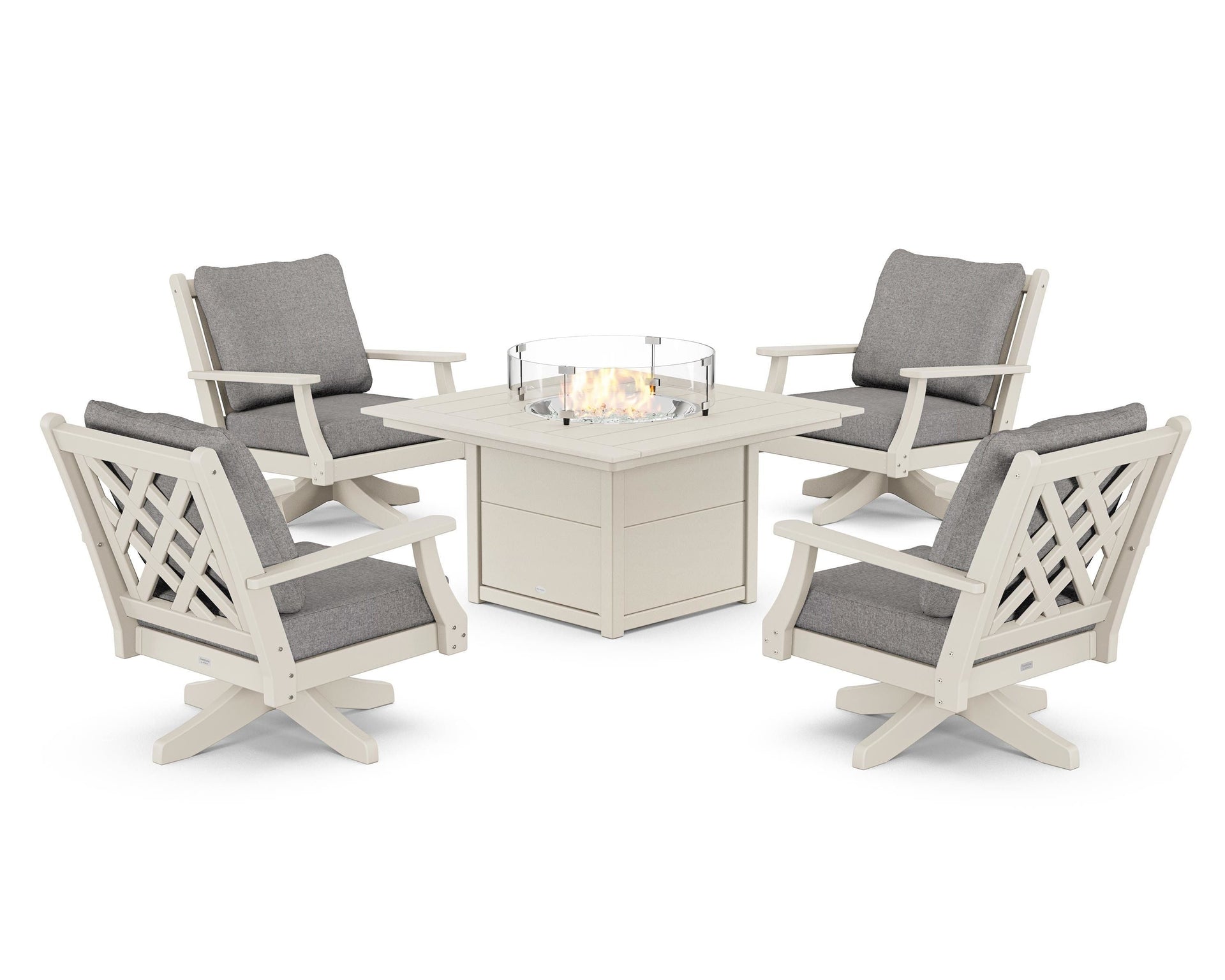 Wovendale 5-Piece Deep Seating Swivel Conversation Set with Fire Pit Table