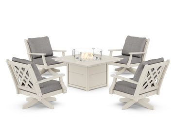 Wovendale 5-Piece Deep Seating Swivel Conversation Set with Fire Pit Table
