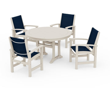 Coastal 5-Piece Round Dining Set with Trestle Legs