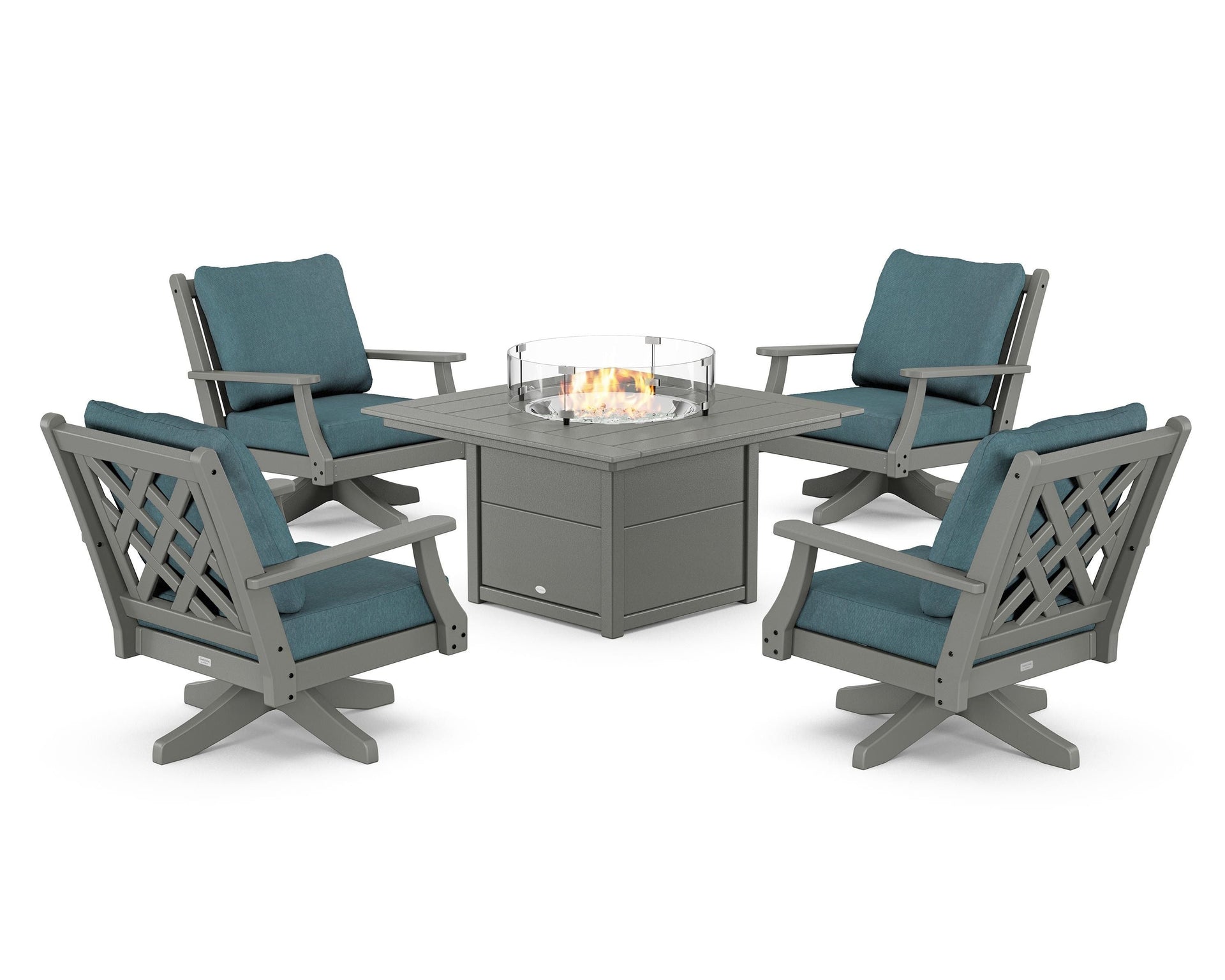 Wovendale 5-Piece Deep Seating Swivel Conversation Set with Fire Pit Table