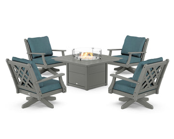 Wovendale 5-Piece Deep Seating Swivel Conversation Set with Fire Pit Table