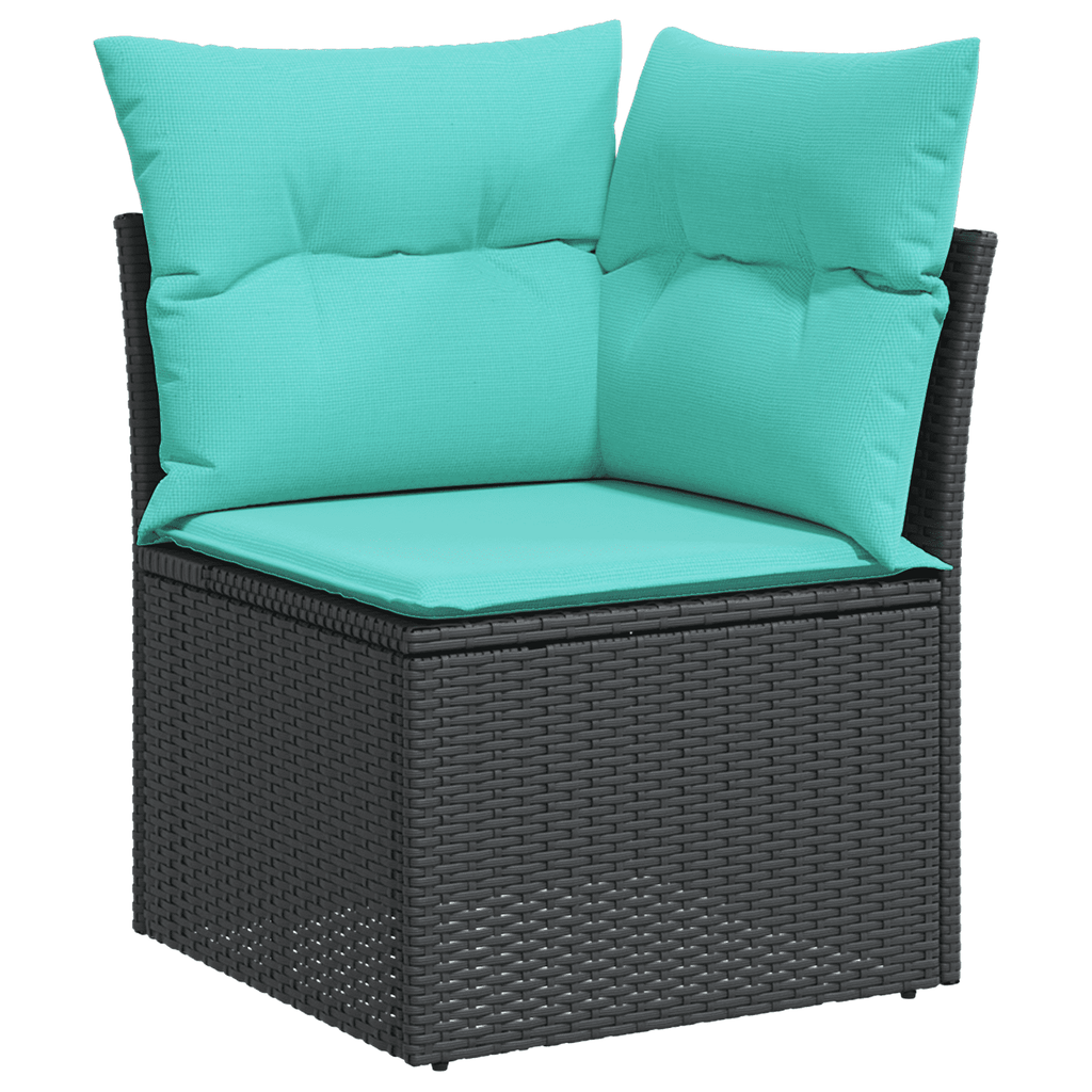 vidaXL 10 Piece Garden Sofa Set with Cushions Black Poly Rattan Acacia
