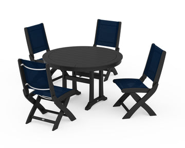 Coastal Folding Side Chair 5-Piece Round Dining Set With Trestle Legs