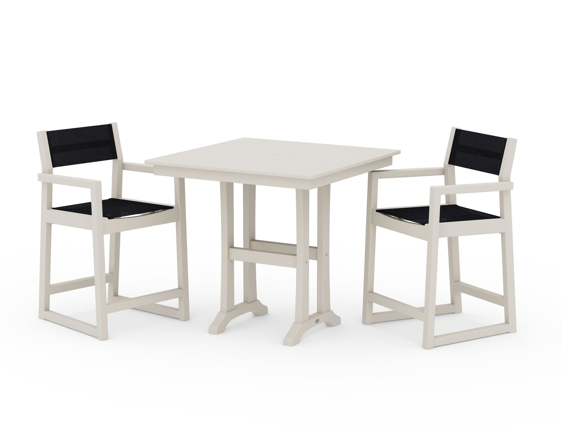 EDGE Sling Arm Chair 3-Piece Farmhouse Counter Set with Trestle Legs