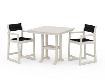 EDGE Sling Arm Chair 3-Piece Farmhouse Counter Set with Trestle Legs