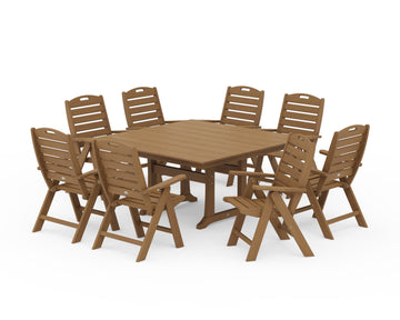 Nautical Highback 9-Piece Square Farmhouse Dining Set with Trestle Legs
