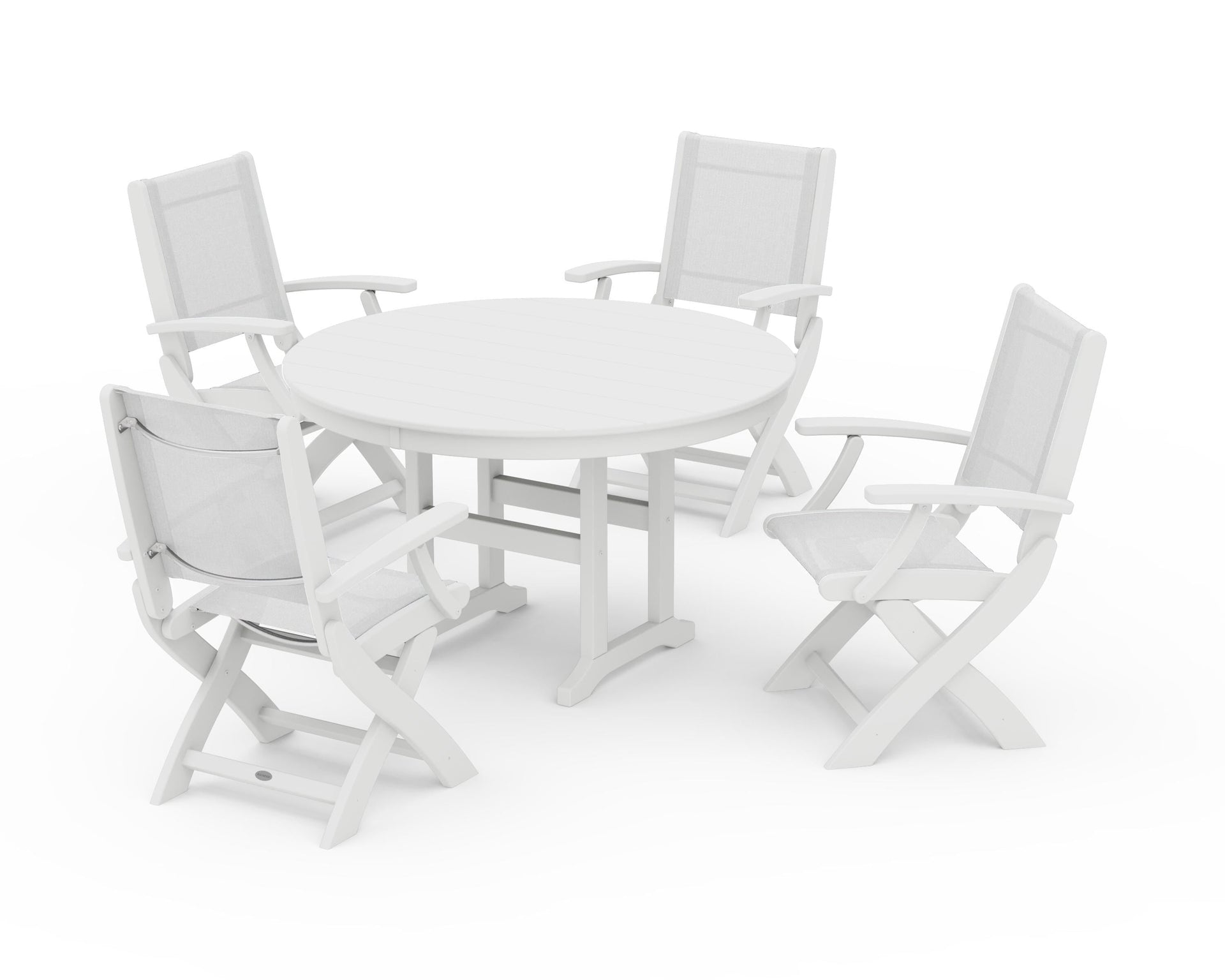 Coastal Folding Chair 5-Piece Round Dining Set