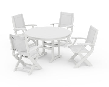 Coastal Folding Chair 5-Piece Round Dining Set