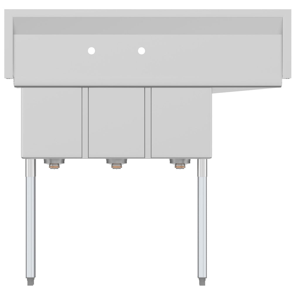 45 in. Three Compartment Stainless Steel Commercial Sink with Drainboard, Bowl Size 10"x 14"x 10"