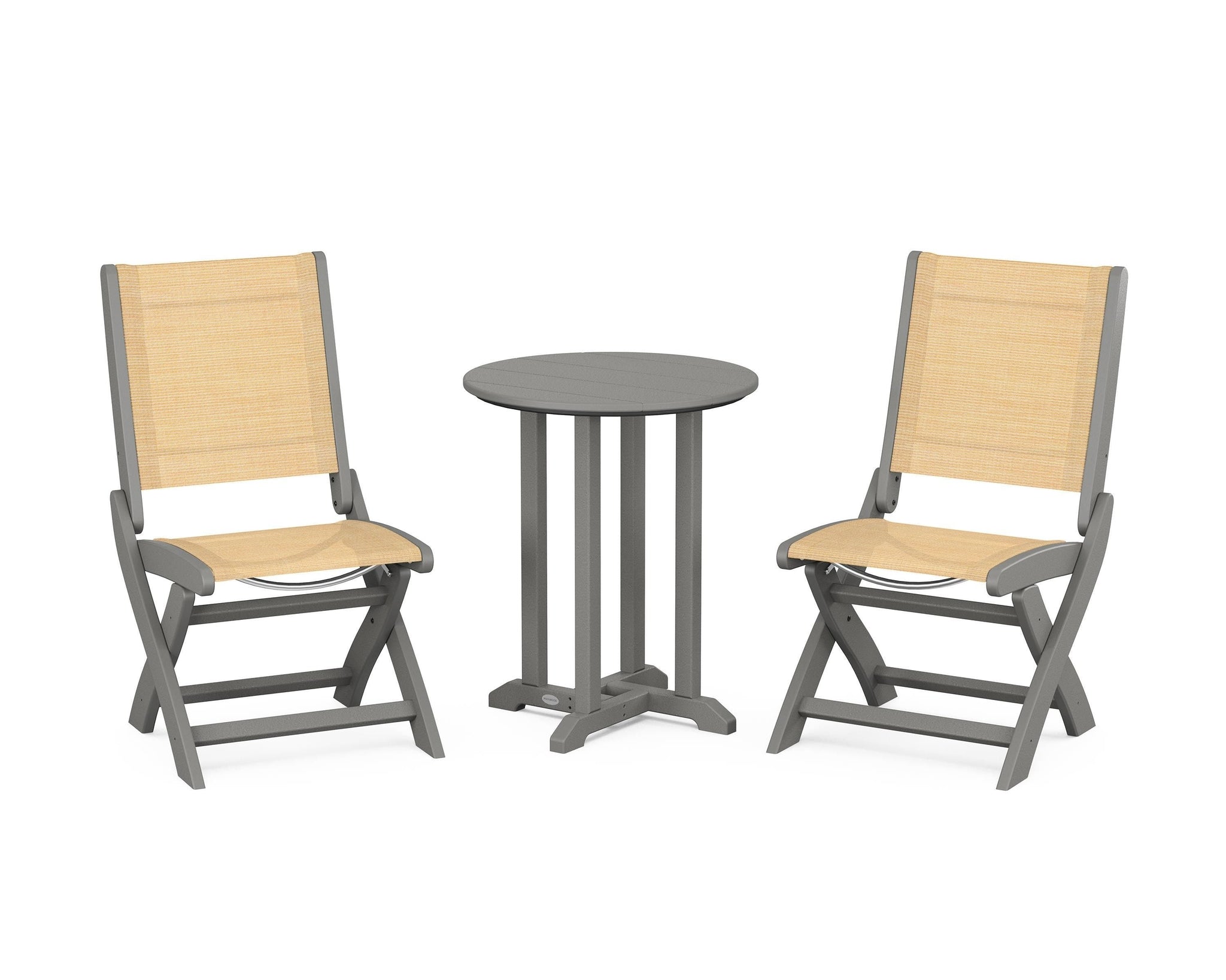 Coastal Folding Side Chair 3-Piece Round Bistro Dining Set