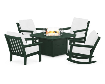 Vineyard 5-Piece Deep Seating Rocking Chair Conversation Set with Fire Pit Table