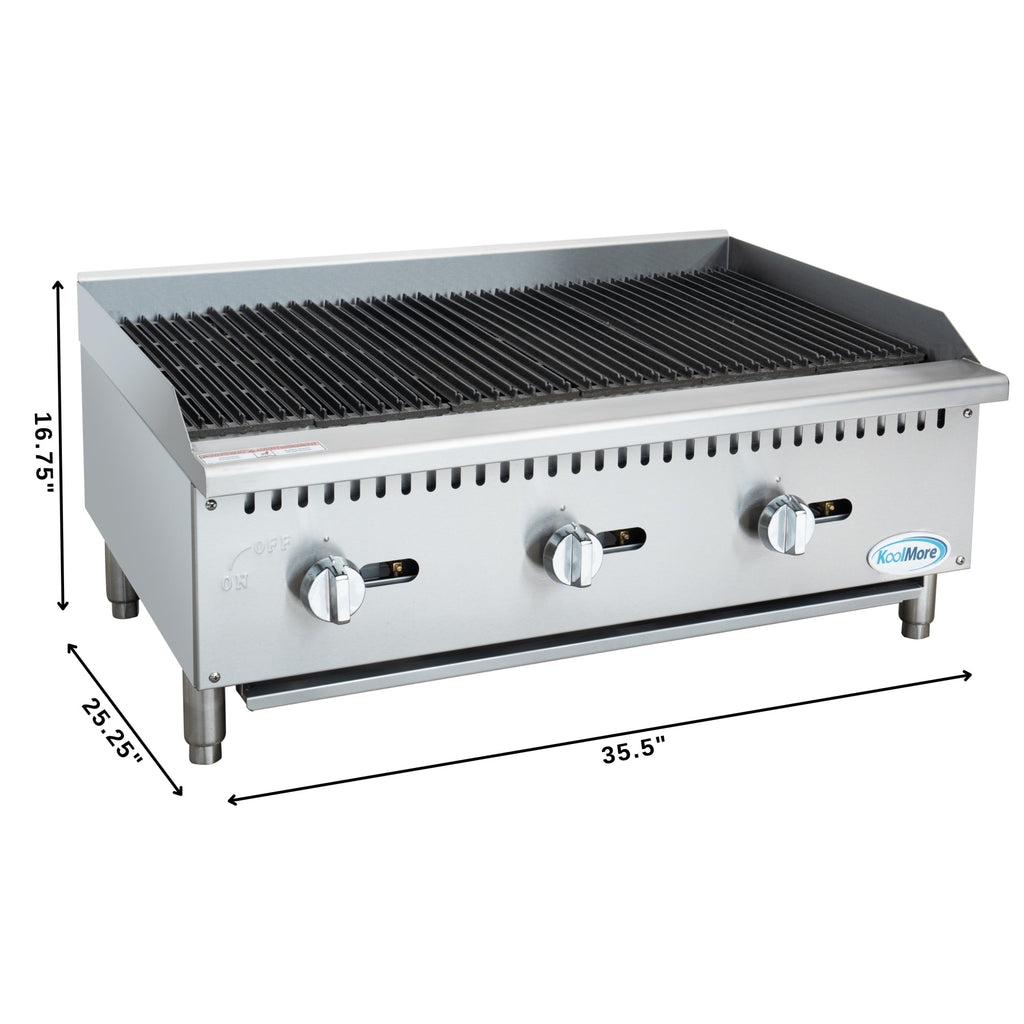 36 in. Commercial 3-Burner Natural Gas Charbroiler with 90,000 BTU in Stainless-Steel