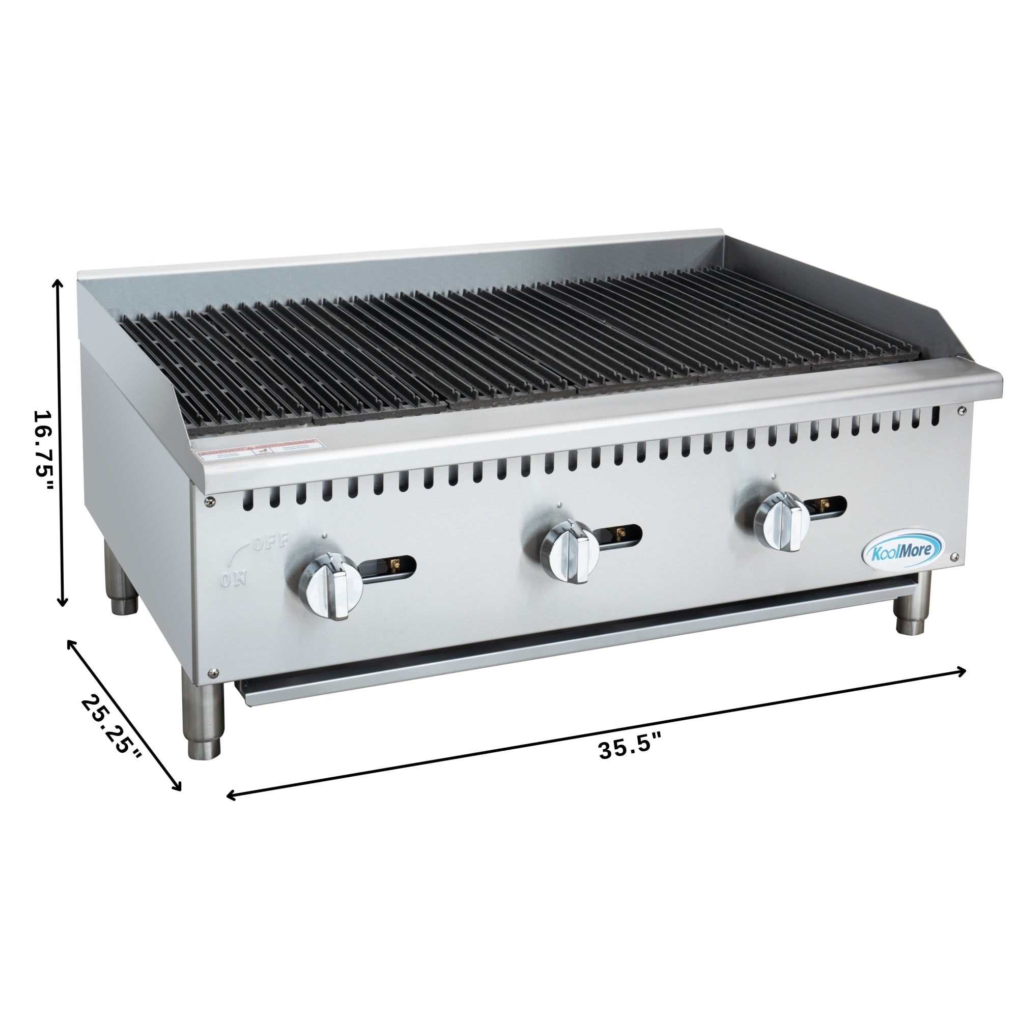 36 in. Commercial 3-Burner Natural Gas Charbroiler with 90,000 BTU in Stainless-Steel
