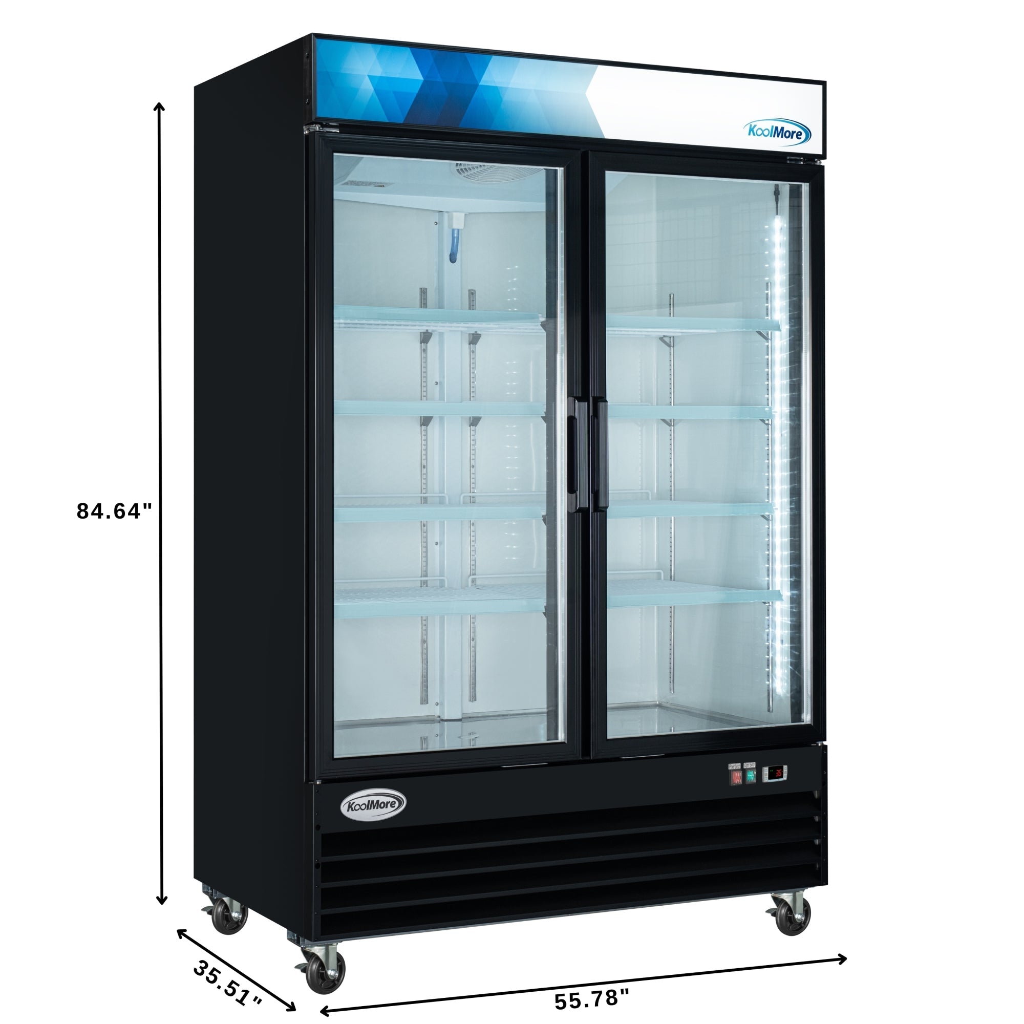 53 in. Commercial Merchandiser Refrigerator with Two Swinging Glass Doors,45 cu. ft. and LED Lighting in Black