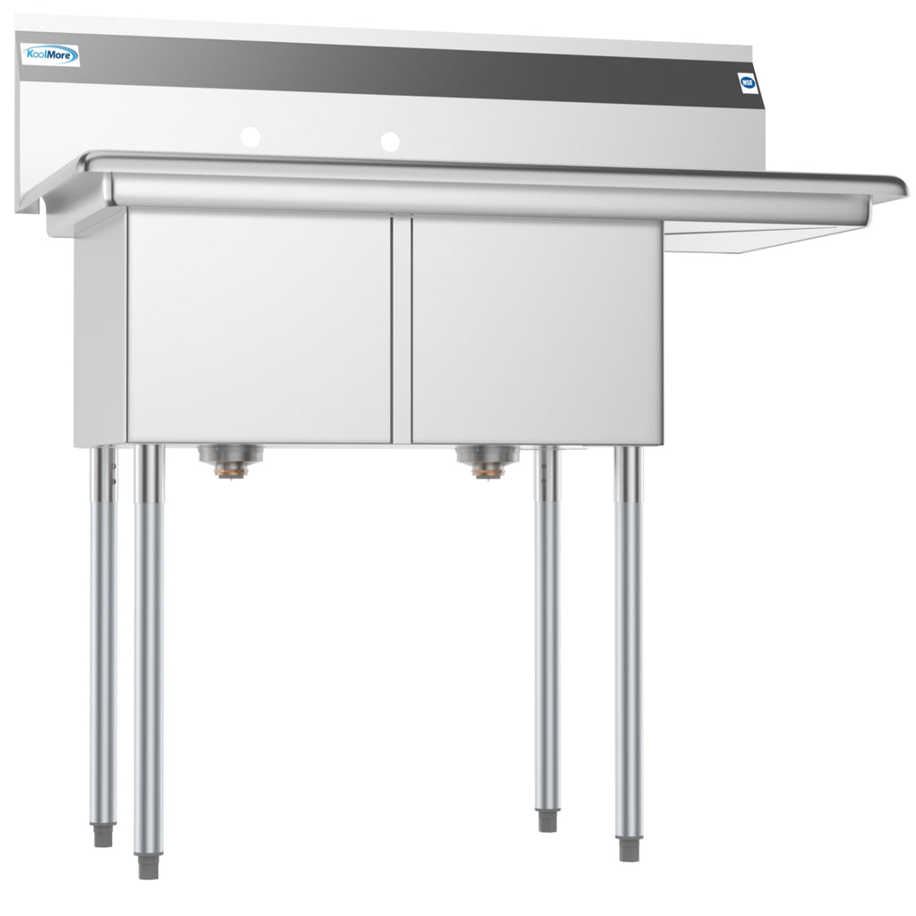 43 in. Two Compartment Stainless Steel Commercial Sink with Drainboard, Bowl Size 14"x 16"x 11"