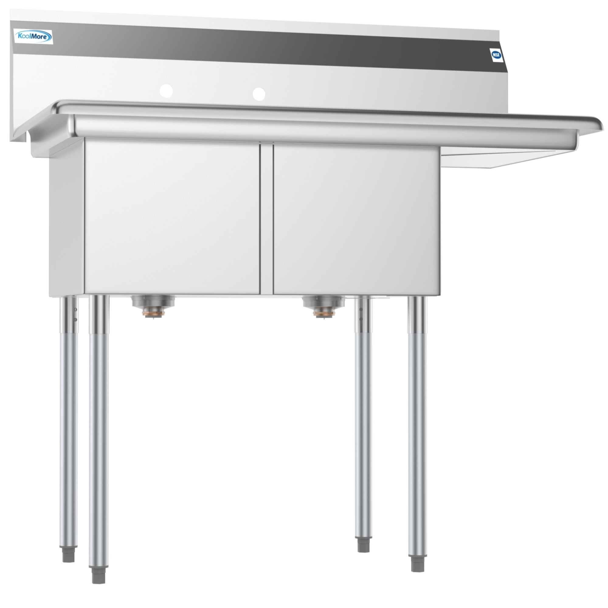 43 in. Two Compartment Stainless Steel Commercial Sink with Drainboard, Bowl Size 14"x 16"x 11"
