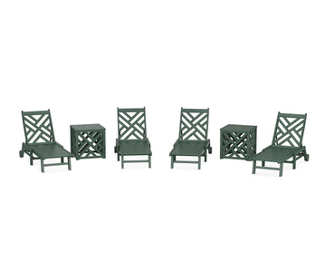 Chippendale 6-Piece Chaise Set with Wheels and Umbrella Stand Accent Table