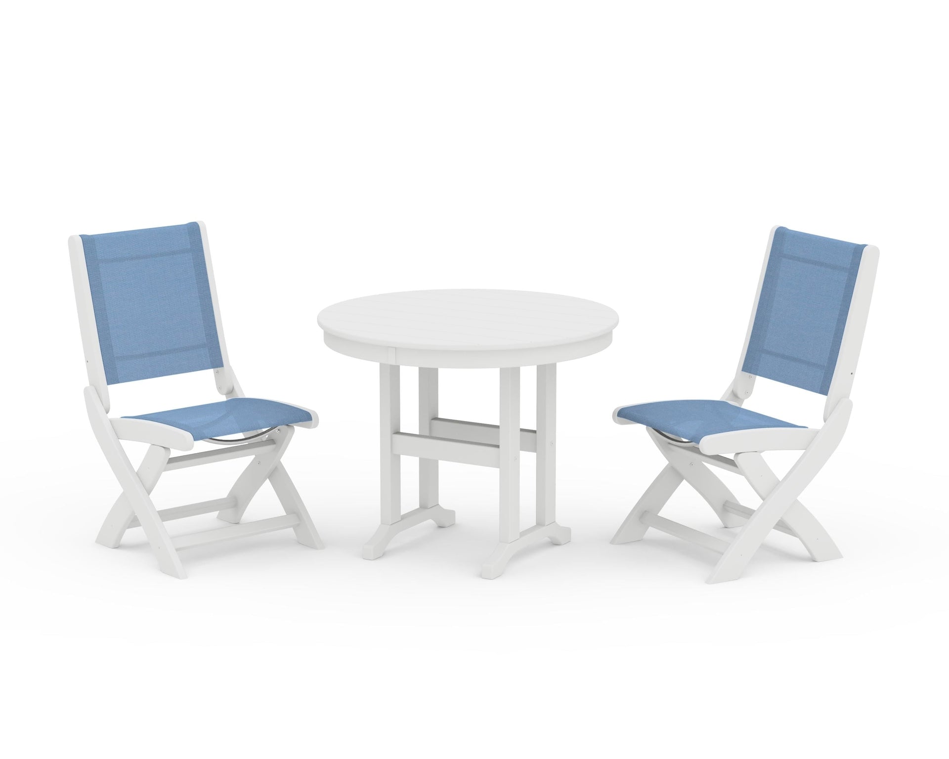 Coastal Folding Side Chair 3-Piece Round Dining Set