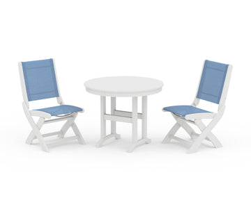 Coastal Folding Side Chair 3-Piece Round Dining Set