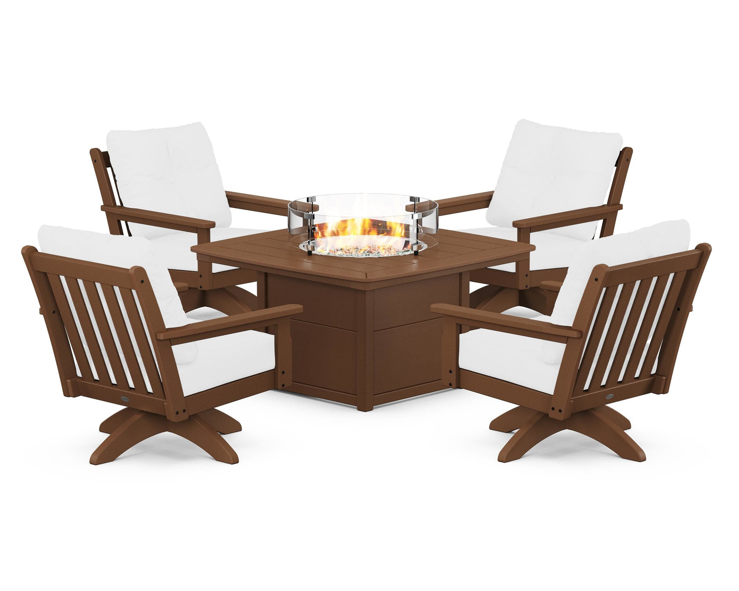 Vineyard 5-Piece Deep Seating Swivel Conversation Set with Fire Pit Table