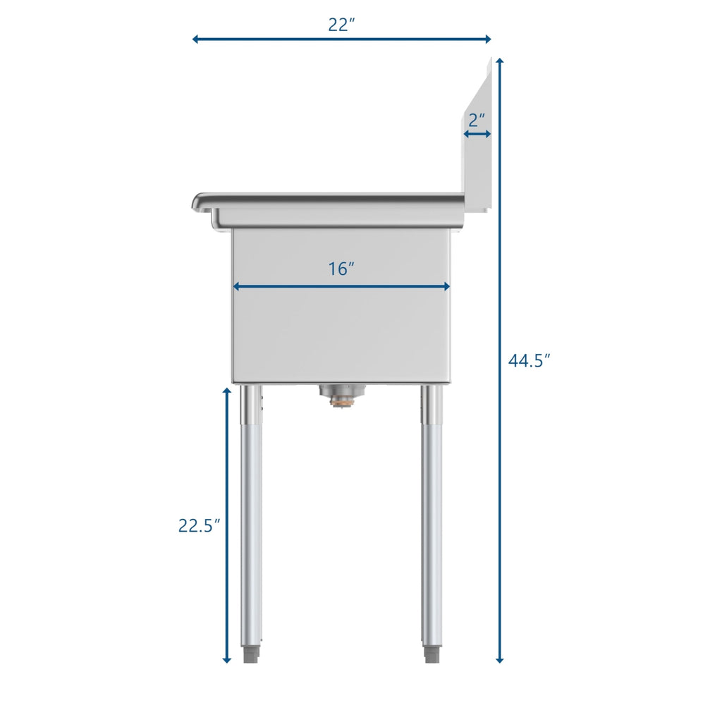 48 in. Two Compartment Stainless Steel Commercial Sink with 2 Drainboards, Bowl Size 12"x 16"x 10"