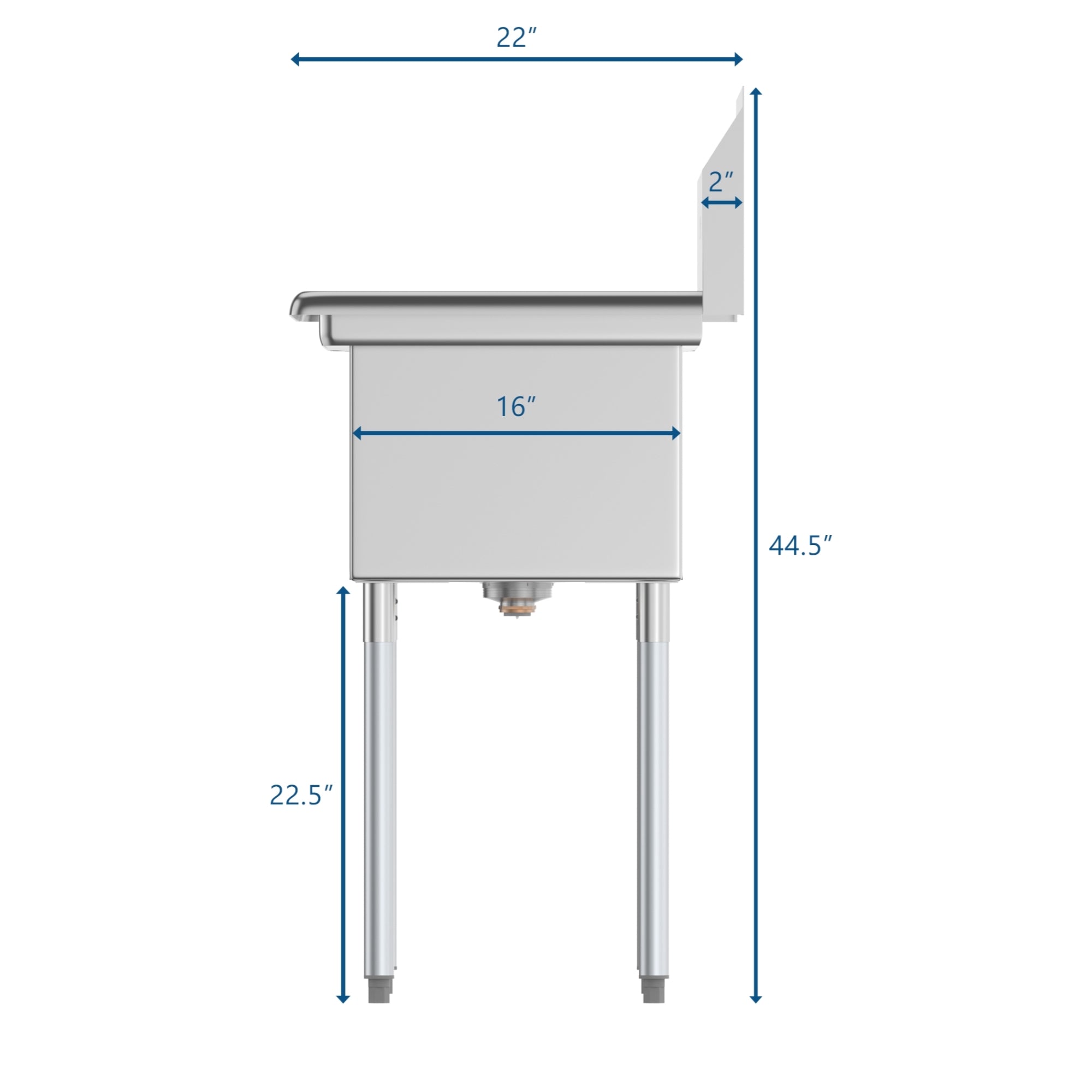 48 in. Two Compartment Stainless Steel Commercial Sink with 2 Drainboards, Bowl Size 12"x 16"x 10"