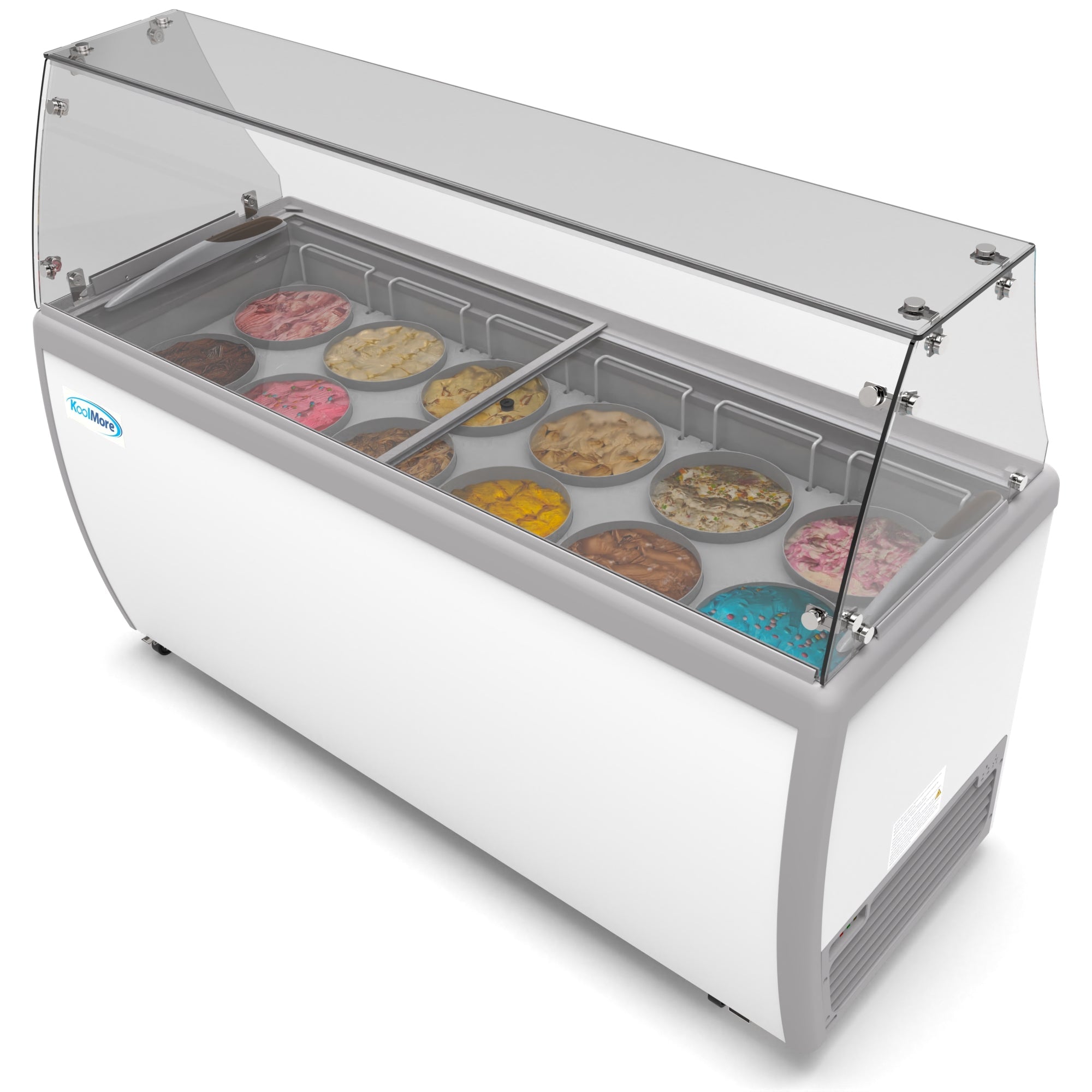 70 in. 12 Tub Ice Cream Dipping Cabinet Display Freezer with Sliding Glass Door and Sneeze Guard, 20 cu. ft.