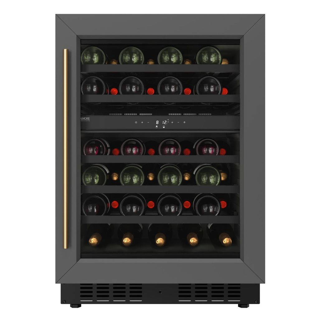 KoolMore Reserve 24 in. Under-Counter Panel Ready Dual Zone Built-in Wine Cooler with Black Shelves and 45 Bottle Capacity in Black